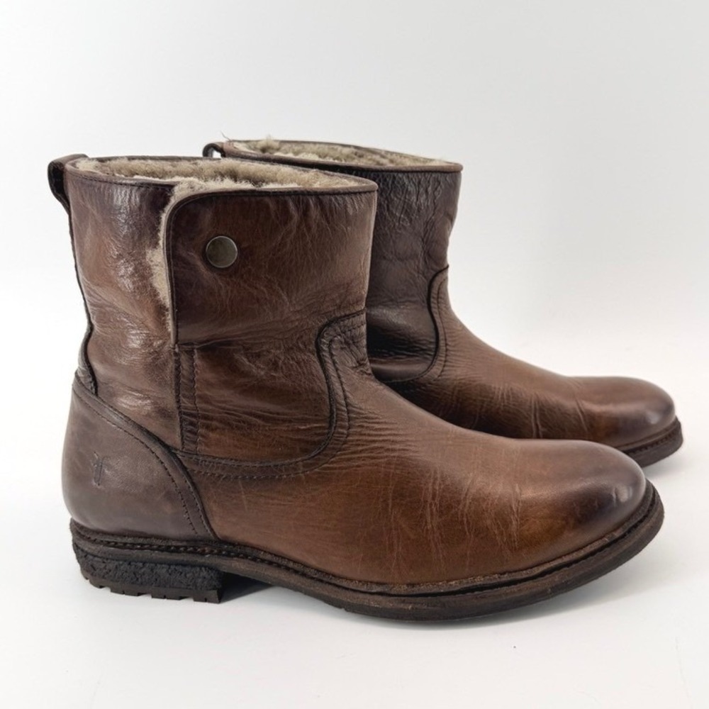 Frye Celia Brown Leather Shearling Lined Short Boot 9B Deadstock Winter Cozy